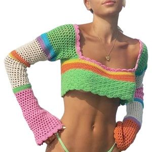 y2k knit crochet crop top colorblock